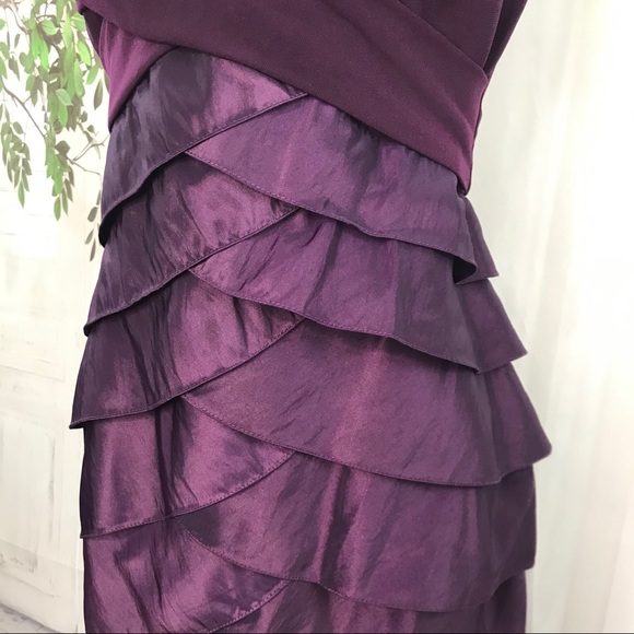Dressbarn Collection Dress 12 Shimmer Sheath Tiered Ruffle Purple V-neck EUC - Picture 4 of 10